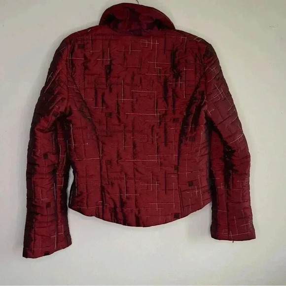 Joseph Ribkoff Vintage  Cropped Burgundy Long sleeve Quilted Puffer Jacket - Picture 2 of 7
